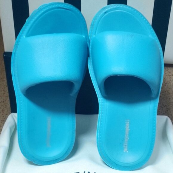JEFFREY CAMPBELL Bae Platform Sandals 40 9 Bright Blue Chunky Rubber Slides - Picture 14 of 16